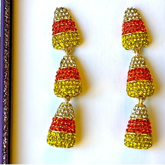 PIPER K Halloween Linear Triple Candy Corn Dangle Drop Crystal Earrings NEW NWT - Picture 4 of 4